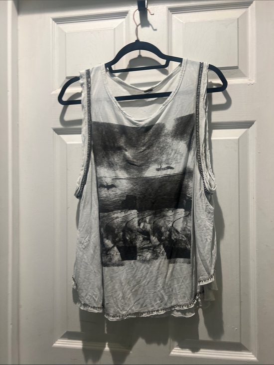 We The Free Tops - We The Free White Tank Top with Black Scenic Graphic